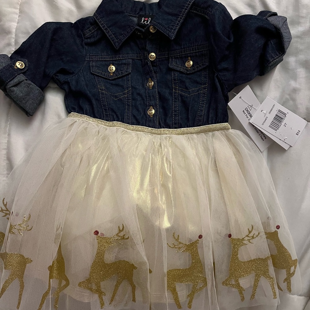 Lilt Navy and Gold Reindeer Dress